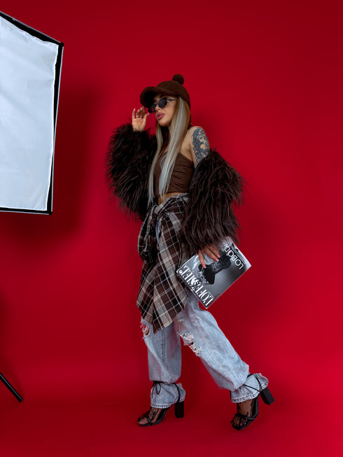 "CHILLY" LD04 artificial fur coat - choco